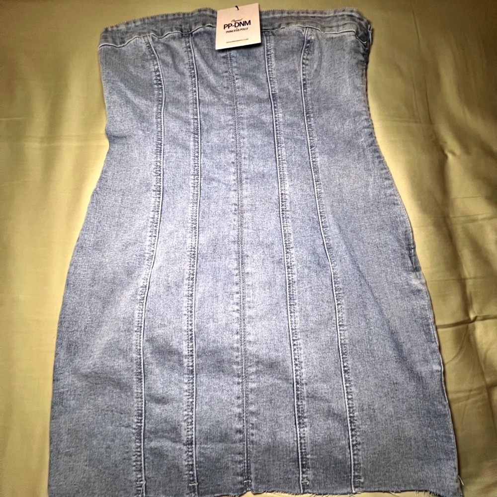Princess Polly Haven Mini Dress Denim Light Wash Blue Strapless US 6 NEW - Picture 3 of 7